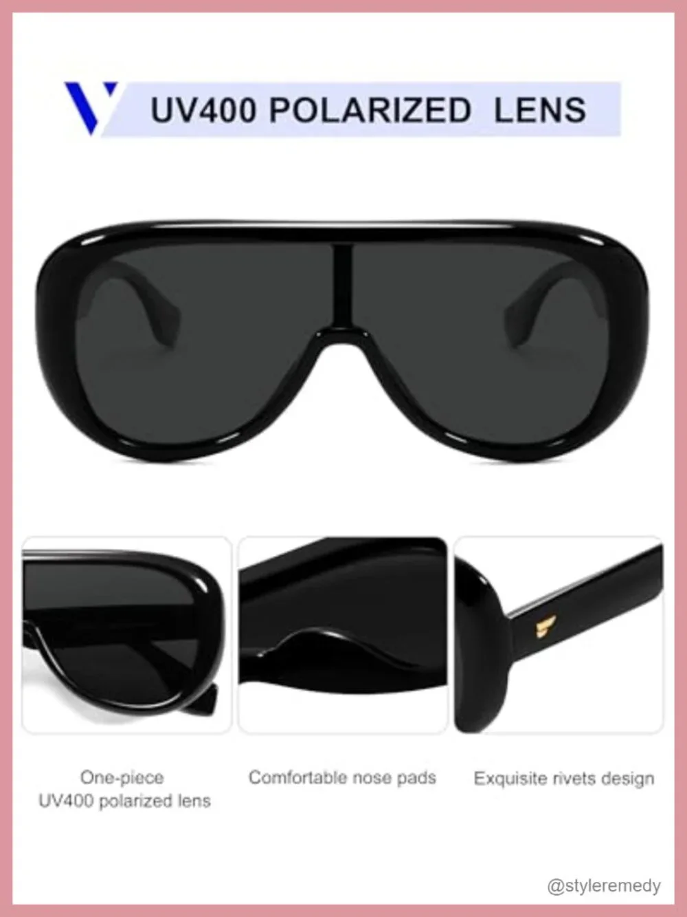 Oversized Aviator Square Sunglasses Women Men Trendy One-Piece Polarized Lens